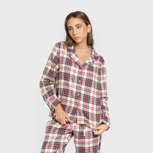 Pijama franela com lapela mulher Cuadro Mercury vermelho