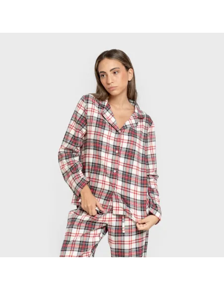 Pijama franela com lapela mulher Cuadro Mercury vermelho Pijama franela com lapela mulher Cuadro Mercury vermelho