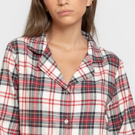 Pijama franela com lapela mulher Cuadro Mercury vermelho