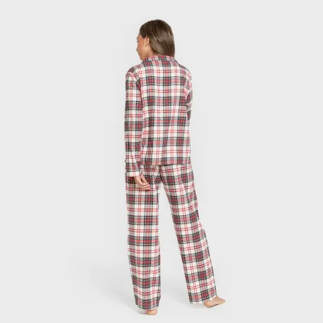 Pijama franela com lapela mulher Cuadro Mercury vermelho