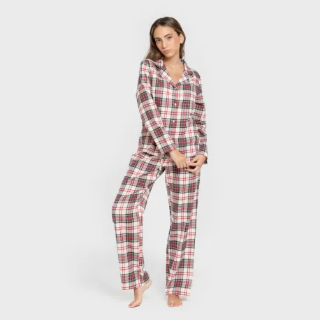 Pijama franela com lapela mulher Cuadro Mercury vermelho