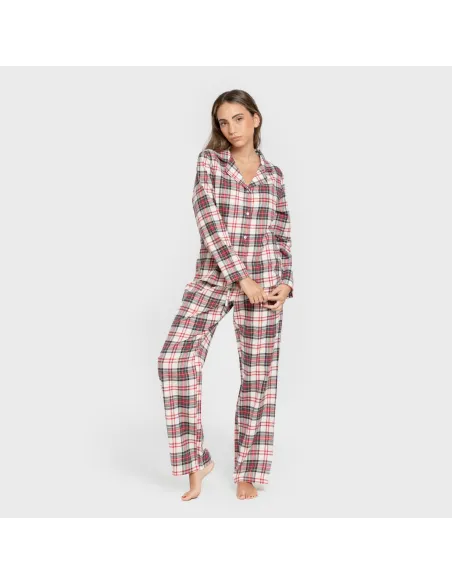 Pijama franela com lapela mulher Cuadro Mercury vermelho Pijama franela com lapela mulher Cuadro Mercury vermelho