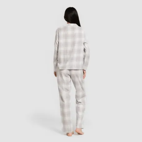 Pijama franela com lapela mulher Cuadro Portland celeste