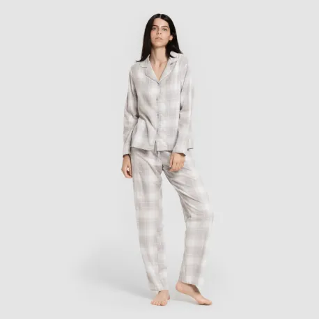 Pijama franela com lapela mulher Cuadro Portland celeste