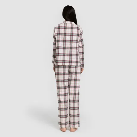 Pijama franela com lapela mulher Cuadro Fiorile verde