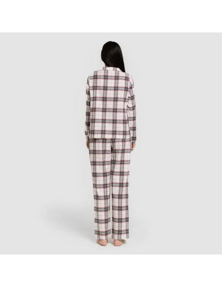 Pijama franela com lapela mulher Cuadro Fiorile verde Pijama franela com lapela mulher Cuadro Fiorile verde