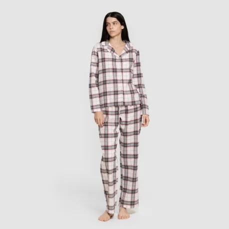 Pijama franela com lapela mulher Cuadro Fiorile verde