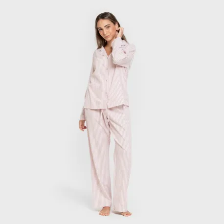 Pijama franela com lapela mulher Raya Ceballos rosa