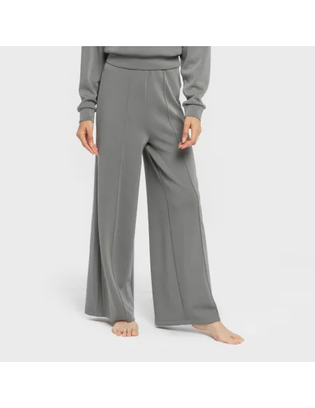Calças compridas fluidas com pregas mulher