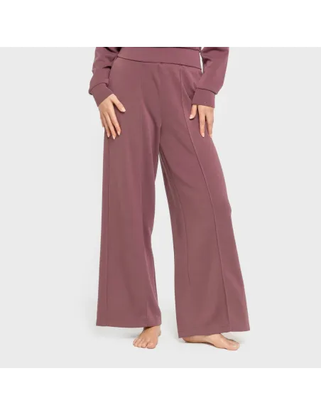 Calças compridas fluidas com pregas mulher