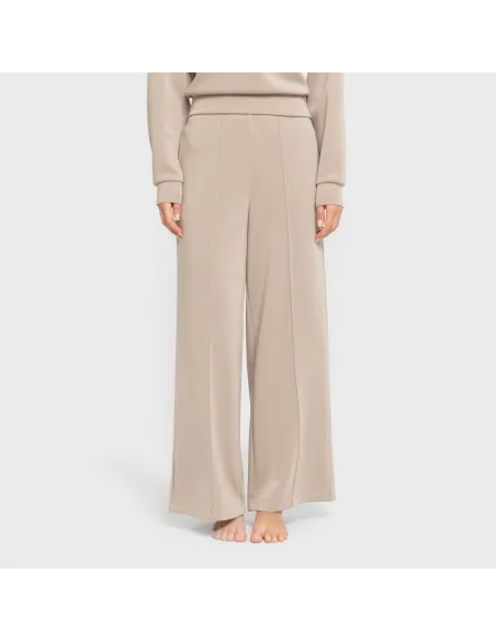 Calças compridas fluidas com pregas mulher