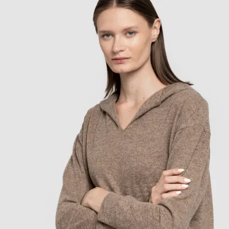 Camisola New malha extra suave com capuz mulher