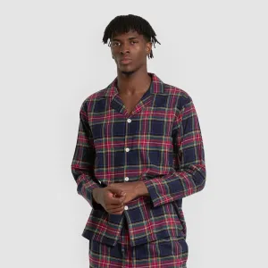 Pijama franela com lapela homem Cuadro Pluton azul