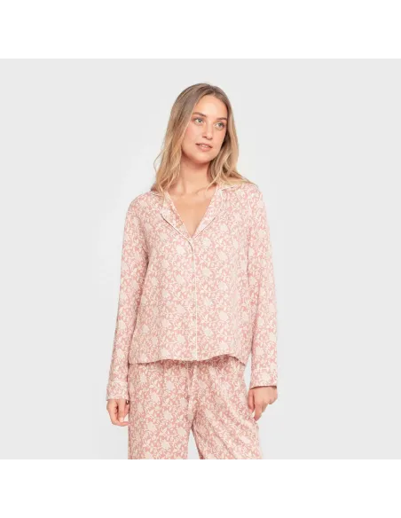 Pijama manga comprida camisero viscose mulher Amira rosette