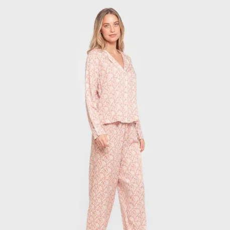Pijama manga comprida camisero viscose mulher Amira rosette