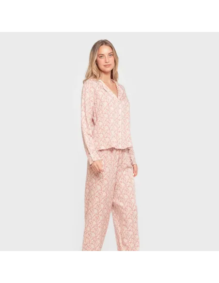 Pijama manga comprida camisero viscose mulher Amira rosette