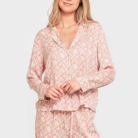 Pijama manga comprida camisero viscose mulher Amira rosette