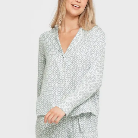 Pijama manga comprida camisero viscose mulher Orquidea agua marina
