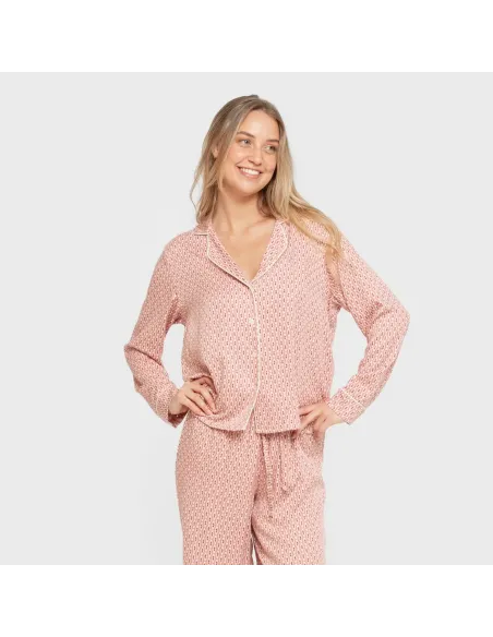 Pijama manga comprida camisero viscose mulher Leonor marsala