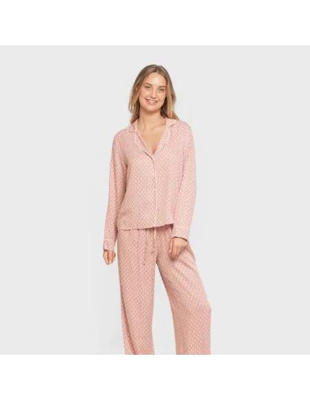 Pijama manga comprida camisero viscose mulher Leonor marsala