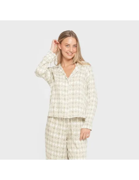 Pijama manga comprida camisero viscose mulher Azucena verde