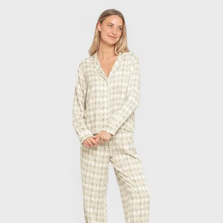 Pijama manga comprida camisero viscose mulher Azucena verde