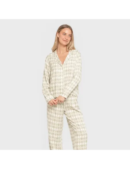 Pijama manga comprida camisero viscose mulher Azucena verde