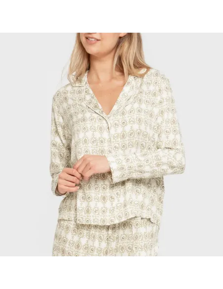 Pijama manga comprida camisero viscose mulher Azucena verde