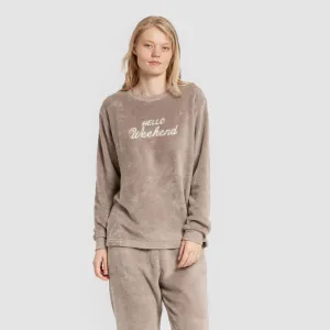 Pijama coral punho mulher Hello Weekend castanho