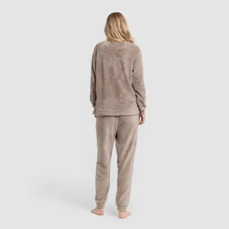Pijama coral punho mulher Hello Weekend castanho