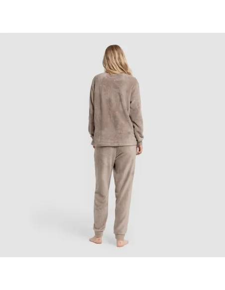 Pijama coral punho mulher Hello Weekend castanho Pijama coral punho mulher Hello Weekend castanho