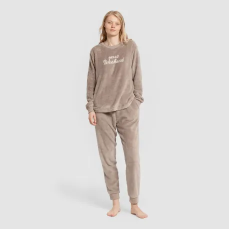 Pijama coral punho mulher Hello Weekend castanho