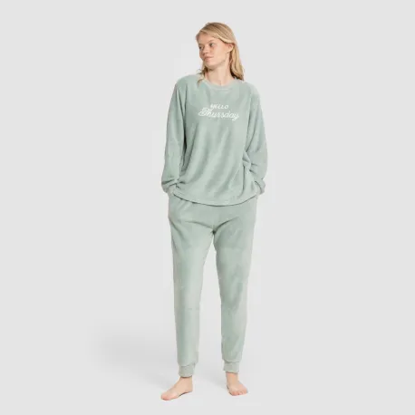 Pijama coral punho mulher Hello Thursday verde tiffany