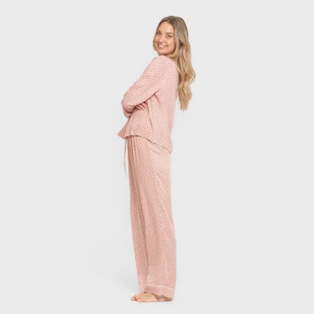 Pijama manga comprida camisero viscose mulher Leonor marsala