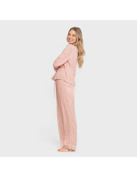 Pijama manga comprida camisero viscose mulher Leonor marsala