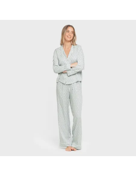 Pijama manga comprida camisero viscose mulher Orquidea agua marina