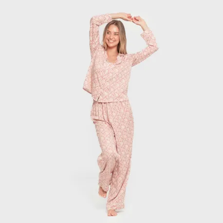 Pijama manga comprida camisero viscose mulher Amira rosette