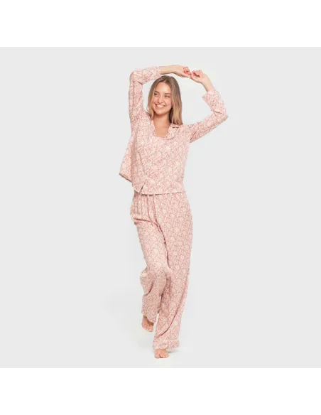Pijama manga comprida camisero viscose mulher Amira rosette