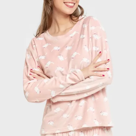Pijama veludo super soft mulher Seasonal rosa velho