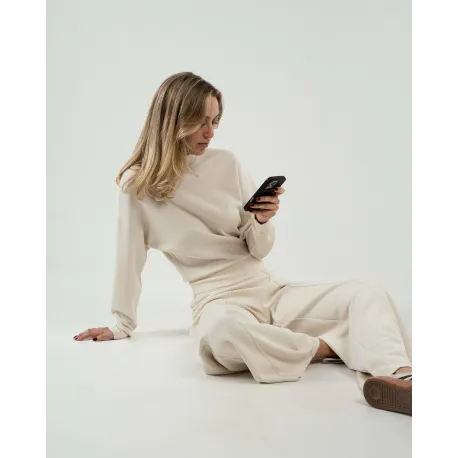 Calças compridas fluidas com pregas mulher