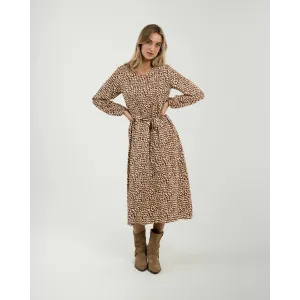 Vestido midi de manga comprida em viscose com decote em V Serum tijolo