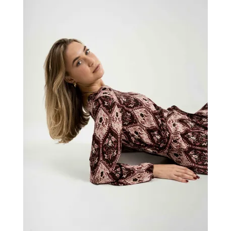 Vestido midi de manga comprida em viscose com decote em V Ceramide