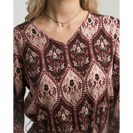 Vestido midi de manga comprida em viscose com decote em V Ceramide