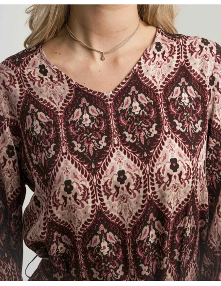 Vestido midi de manga comprida em viscose com decote em V Ceramide