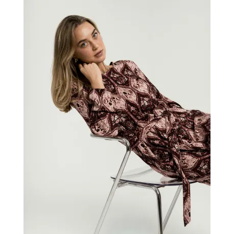 Vestido midi de manga comprida em viscose com decote em V Ceramide