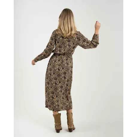 Vestido midi de manga comprida em viscose com decote em V Sophie