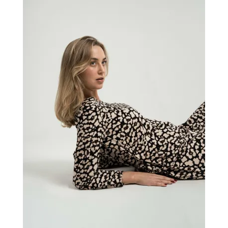 Vestido midi de manga comprida em viscose com decote em V Vitamin preto