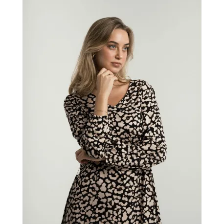 Vestido midi de manga comprida em viscose com decote em V Vitamin preto