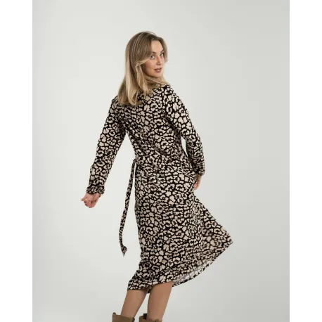 Vestido midi de manga comprida em viscose com decote em V Vitamin preto