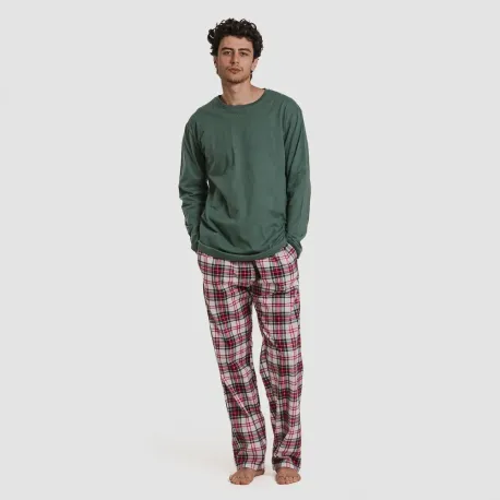 Pijama homem franela Cuadro Saruma verde garrafa